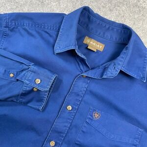 Ariat Mens Shirt M Blue Cotton Long Sleeve Button Down Up Short Western Cowboy